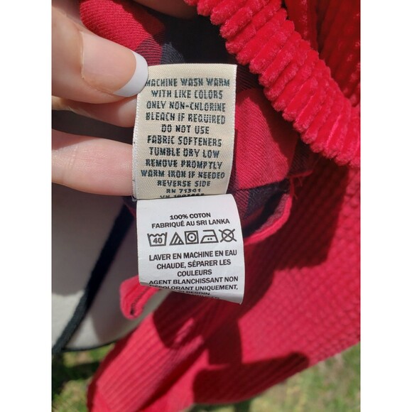 LL Bean Womens Red Corduroy Relaxed Tunic Button Up Flannel Lined Shaket Sz Sml - Picture 10 of 15